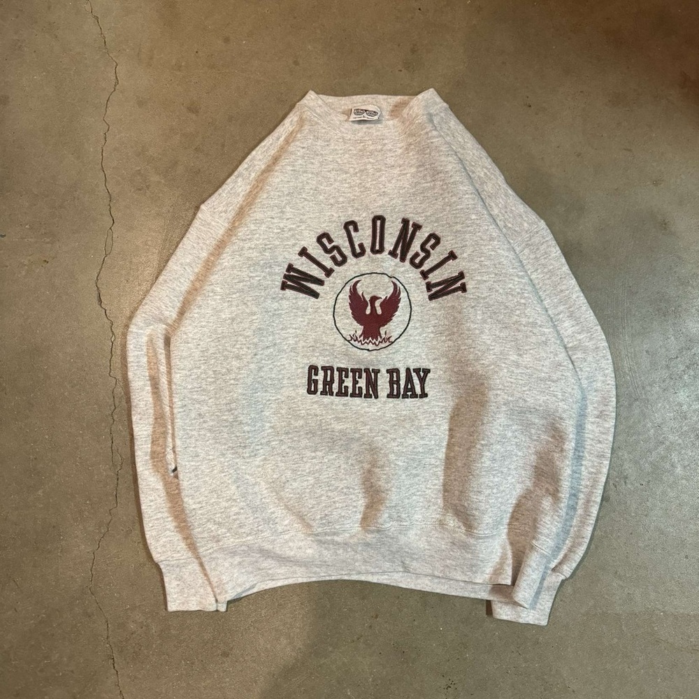 Gray Crewneck Sweater with Graphic Design